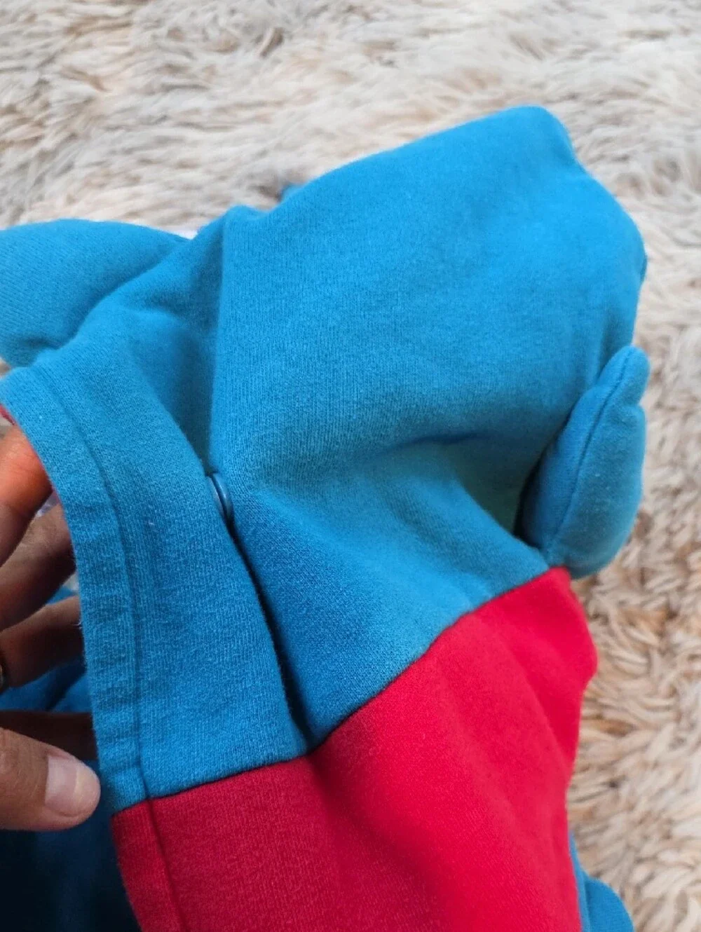 Kids Blue Monster Hoodie with Red Lining and Star Accent